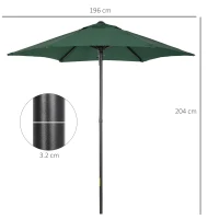 Outsunny Umbrelă de Grădină, Înclinabilă cu Orificiu de Ventilație și 6 Brațe, Ø196x204 cm, Verde(m-3)