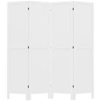 HOMCOM Paravento in Legno, Separatore di Ambienti, Divisorio Interno Pieghevole a 4 Pannelli, in Legno, 160 x 170 cm, Bianco(m-5)