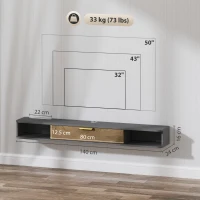 HOMCOM 140 cm Floating TV Stand with Storage - Charcoal Grey(m-3)