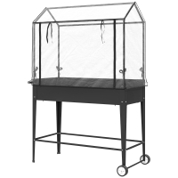 Outsunny Erhöhtes Gartenbeet mit PVC-Abdeckung Pflanzbeet auf Rädern Ablaufloch 100 x 45 x 152 cm Schwarz