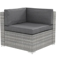 Outsunny Conjunto salón de jardín 7 piezas modulables mesa de café con tapa de vidrio templado cojines desenfundables incluidos Gris(m-5)