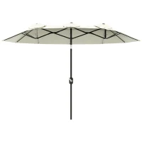 Outsunny Parasol de Jardin Double Inclinable avec Ouverture à Manivelle, 285x147x227cm, Beige(m-5)