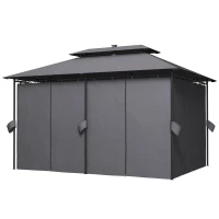 Outsunny Toldo de jardín exterior carpa 3x4 m con mosquitera y luces LED solares, doble techo, Gris(m-7)