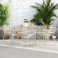 Outsunny Gartenmöbel-Speiseset 7-teilig mit 1 Tisch und 6 stapelbaren Stühlen aus Stahl in Beige(m-5)