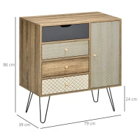 HOMCOM Aufbewahrungskommode Sideboard 4 Schubladen 1 Schrank - Haarnadelbeine Bohème 79 x 39 x 86 cm Braun(m-3)