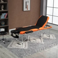 HOMCOM Lit de Massage Pliable à Hauteur Réglable, Lit Professionnel de Massage en Aluminium et Plastique, 215x60x61-84 cm, Noir et Orange(m-2)