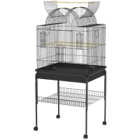 PawHut Cage à Oiseaux pour Canaris & Perruches, mobile, avec étagère inférieure, grille en métal, Noir(m-1)
