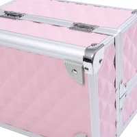 HOMCOM Kosmetikkoffer Aufbewahrung 3 Ebenen mit Spiegel, Verriegelung mit 2 Schlüsseln, Abmessungen 20L x 15B x 15H cm Rosa(m-5)