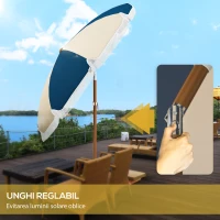 Outsunny Umbrela de Gradina inclinabila cu Deschidere cu Manivela si Orificiu de Aerisire, Ø213x234 cm, Albastru si Bej(m-4)