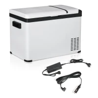 Outsunny Réfrigérateur de Voiture 30L 12/24V jusqu'à -22℃ Réfrigérateur Électrique avec Lumière LED et Poignées Pliantes 61x32x40 cm Blanc(m-5)