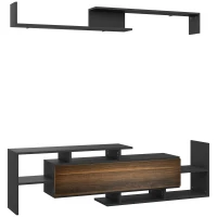 HOMCOM Mueble de TV con Estante de Pared Estantes Abiertos y Armario de Madera Negro y Marrón(m-1)