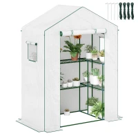Outsunny Garten-Gewächshaus mit 1 Tür, 2 Fenstern und 2 U-Regalen für Gemüse Pflanzen Blumen PE-Abdeckung 140x73x190 cm(m-6)