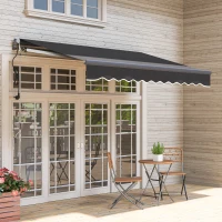 Outsunny Tenda a Bracci Estensibili Elettrica con Manovella Regolabile in Altezza 300 cm di Larghezza, Grigio Scuro(m-3)