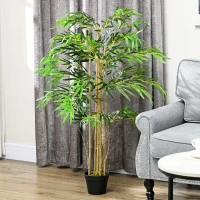 Outsunny Bambú Artificial XL 1,15 m árbol artificial 730 Hojas densas realistas Maceta Incluido Negro Verde(m-2)