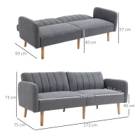 HOMCOM Sofá Cama 3 Plazas Sofá de Tela Sofá con Función de Cama Poliéster Tipo Lino Madera de Goma 173x75x73 cm Gris(m-3)
