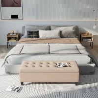 HOMCOM panca imbottita con spazio di stoccaggio, dettaglio di bottoni, fino a 120 kg, 125 x 49 x 41,5 cm, Beige(m-3)