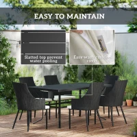 Outsunny 6 Seater Rattan Dining Set with Cushions, Garden Furniture Set with Armchairs, Rectangle Slatted Table Top, Steel Frame, Parasol Hole, Wicker Outdoor Furniture for Patio, Balcony, Cream White(m-7)