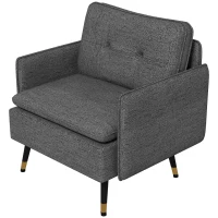 HOMCOM Sillón escandinavo respaldo capitonado con pespunte en tela 76x68x80 cm Grisy patas de metal Negro y dorado(m-7)
