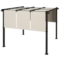 Outsunny Pergola mit 3 verschiebbaren Planen 3 x 3 m, Stahlkonstruktion Polyesterstoff in hoher Dichte 180g/㎡ Beige(m-1)