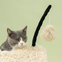 PawHut Arbre à chat au design de mouton, avec poteaux à griffer, tunnel et jouet, 98 cm, Marron clair(m-4)