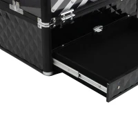 HOMCOM Make-up-Koffer - Kosmetikkoffer - Aufbewahrung von Schönheitsprodukten - Maße 30L x 18B x 22H cm - Aluminium Acryl Griffschloss Schwarz(m-5)