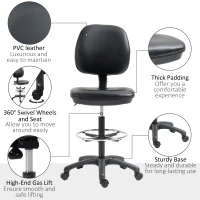 Vinsetto Taburete con ruedas ajustable en altura 69-91 cm con respaldo reclinable y reposapiés ajustable(m-4)