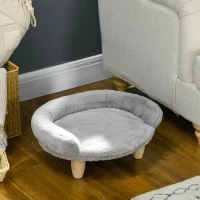 PawHut Hundesofa Hundebett abnehmbar waschbar Plüschbezug Kiefernholzfüße stabil 47 x 40 x 20 cm grau(m-4)