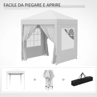 Outsunny Gazebo Pieghevole Pop Up 2x2 m con 4 Pareti Rimovibili in Poliestere e Acciaio, Bianco(m-9)