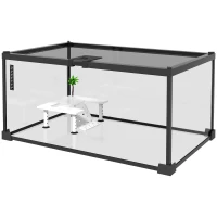 PawHut Terrario per Rettili, Terrario Trasparente con Coperchio Scorrevole in Rete Metallica, Nero(m-5)