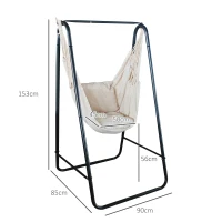 Outsunny Silla hamaca de jardín con soporte, silla colgante con cojín, apoyabrazos, ganchos, Blanco Crema(m-3)