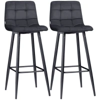 HOMCOM Set di Sgabelli da Bar, Design Scandinavo, Rivestimento in Velluto, Struttura in Metallo, Piedini Antiscivolo, Nero(m-1)