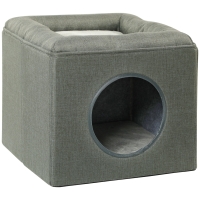 PawHut Casa para gatos con 2 niveles y cojín de felpa suave - 36,5x36,5x33 cm Gris