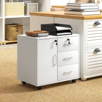 HOMCOM Archivador para Oficina con 3 Cajones y Armario con 3 Estantes Ajustables, en Madera, 60x40x56 cm, Blanco(m-4)