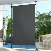 Outsunny Manueller ausziehbarer Standstore einstellbare Länge Kurbel Installation ohne Bohren Metall Alu. Polyester Dunkelgrau(m-2)