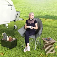 Outsunny Składane krzesło kempingowe z boczną kieszenią, torbą, poduszką do 120kg, Ciemnoszary(m-8)