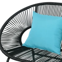 Outsunny Panchina da Giardino a 2 Posti in Metallo e Corda in Rattan Sintetico con 2 Cuscini, 132L x 72l x 83H cm, Nero(m-3)