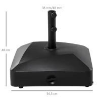 Outsunny Pie de sombrilla cuadrado soporte de sombrilla llenado con agua y arena con ruedas para terraza en PE 54,5x54,5x48 cm Negro(m-3)