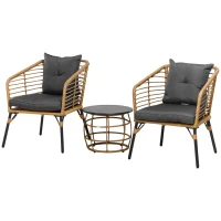 Outsunny Set de Bistrot de 3 Piezas Resistente a la Intemperie 1 Mesa Auxiliar 2 Sillas 62x65x78 cm Arena y Gris Oscuro(m-7)