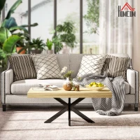 HOMCOM Mesa de Centro rectangular mesa auxiliar Estilo Industrial en metal Negro y Tablero de Aspecto Madera - 110x60x45 cm(m-2)