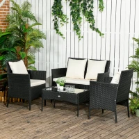 Outsunny Gartenmöbel-Set 4-teilig aus Rattan mit 2 Stühlen, 2-Sitzer-Gartensessel und Niedrigem Tisch(m-2)