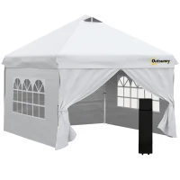 Outsunny Tonnelle pop-up tenda da giardino gazebo 3x3 m altezza regolabile con 4 pareti laterali rimovibili, finestre, sacca da trasporto con ruote - bianco(m-1)