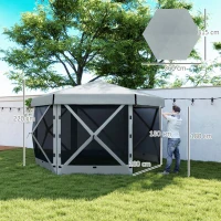 Outsunny Tonnelle de Jardin, Chapiteau de Jardin avec 5 Panneaux en Treillis et Sac de Transport, imperméable, résistant aux UV, Tente de Fête, Gris Clair(m-3)