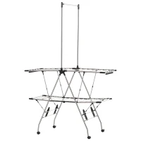 HOMCOM Tendedero de ropa plegable con ruedas gran espacio de secado acero inoxidable 138,5x63x208 cm plateado Negro(m-7)