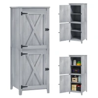 Outsunny Armario de madera compacto para herramientas de jardín, armario de jardín con puertas con cerradura, gris claro(m-6)
