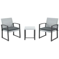 Outsunny Grupo de Asientos de Poliratán para 2 Personas Set de Muebles de Balcón con Mesa Auxiliar con Cojines de Asiento Acero(m-6)