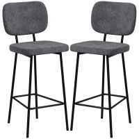 HOMCOM Conjunto de 2 Taburetes de bar sillas altas sillas de cocina con reposapiés y respaldo de tela de lino y acero(m-7)