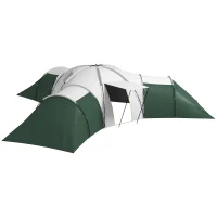 Outsunny Tente de camping pour 6-9 personnes, 4 pièces, véranda, étanche, 615x 615x225cm, Vert(m-7)