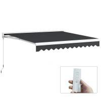 Outsunny Tenda da Sole Retrattile Elettrica e Manuale 95L x 250l m, Telecomando Incluso, Alluminio, Poliestere ad Alta densità, Grigio(m-1)