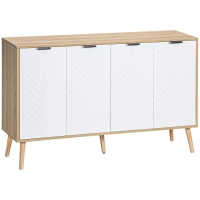 HOMCOM Buffet Basso Mobile di Archiviazione 2 Armadi 4 Porte Motivo Spina di Pesce Ripiani Regolabili, 120 x 35 x 77,4 cm, Bianco