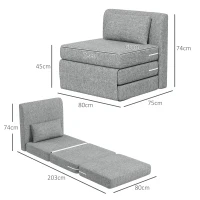 HOMCOM Sillón perezoso plegable 3 en 1 con cojín convertible colchón desplegable para invitados salón oficina Gris(m-3)